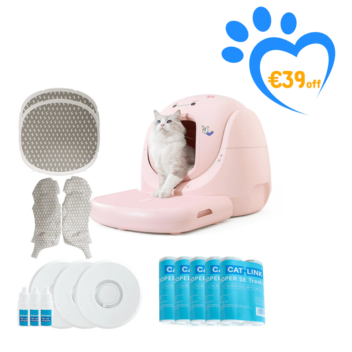 Catlink Baymax (White/ Pink) Self-Cleaning Litter Box - Image 45